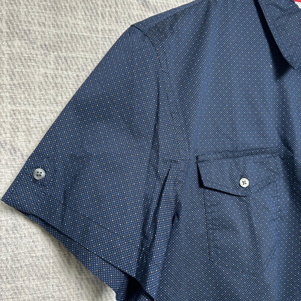 JACHS New York Men's XL Navy Blue Dotted Short Sleeve Button Up Shirt - Picture 4 of 7